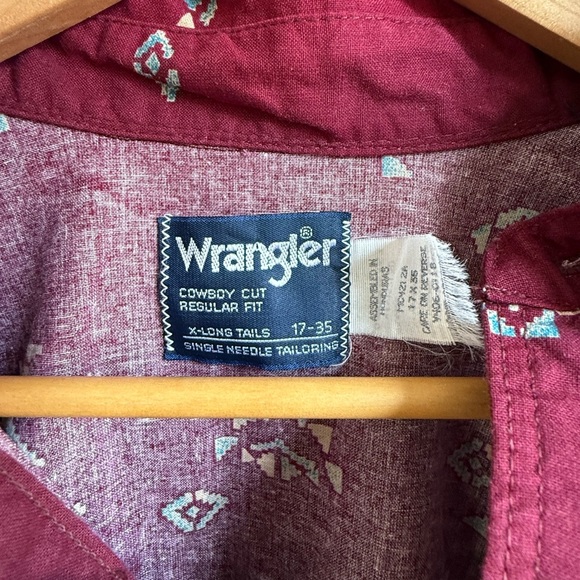 Vintage Wrangler Shirt Mens Sz 17x 35 Long Tails Aztec Southwestern Button Down - Picture 5 of 5